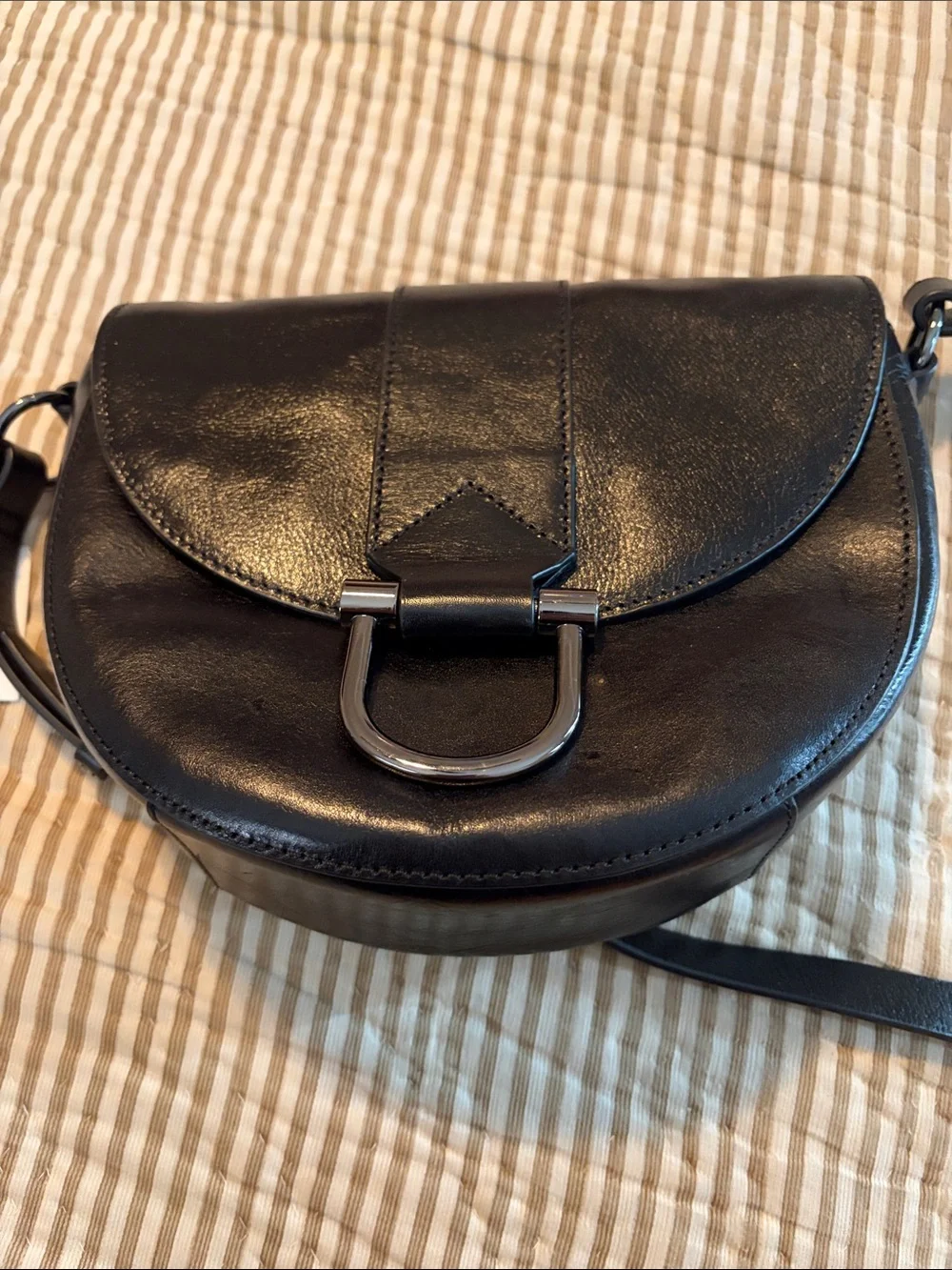 Halston Heritage Black Leather Crescent Crossbody with Gun metal Hardware